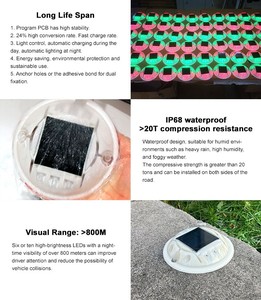 Marqueurs solaires <span class=keywords><strong>pour</strong></span> chaussée IP68, portée visuelle 800 mètres, LED couleur personnalisable, clignotants solaires faciles à installer, éclairage solaire <span class=keywords><strong>pour</strong></span> <span class=keywords><strong>route</strong></span>. - Product Image 3