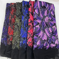 Kain Bordir Jacquard Renda Payet Rajut Tabung Manik Bunga Pan Flower 100% Poliester Tahan Gesekan untuk Gaun Pengantin Panggung