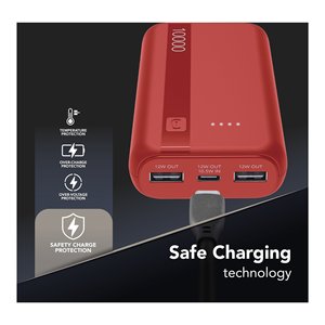 Batterie externe essentielle 10000 mAh rouge avec ports USB-C et USB-A pour une charge rapide - Product Image 4