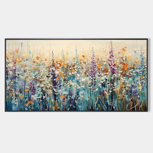 Minimalist Large Wild Meadow Textured Impasto Wildflower Meadow Oil Painting House Decoration Interior Framed Wall Art - Product Image 1