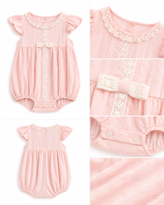 Adorable Lace Trim Ruffle Sleeve Baby Girl Romper with <b>Bubble</b> Silhouette for Daily Wear - Product Image 2