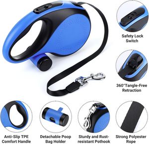 Laisse de chien réglable en nylon et fourrure solide pour l'extérieur, 5 m, durable, rétractable automatiquement, à libération rapide pour les petites races - Product Image 3