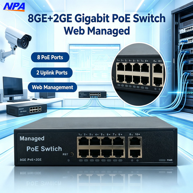 8GE+2GE Ports Management PoE Switch Standard 52V 120W QoS Ethernet Switches Ports for IP Camera AP-3328GE