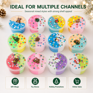 Vente en gros de slime au beurre bicolore de Noël, 12 styles assortis, en vrac, en pot, pour cadeaux de Noël, jouet OEM - Product Image 6