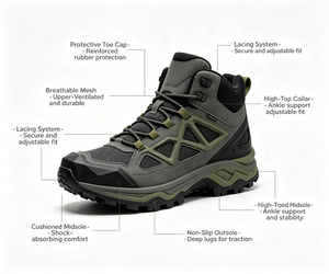 Bottes de randonnée mi-montantes personnalisées ODM/OEM pour l'extérieur, avec cadre triangulaire creux, maille respirante, embout anti-collision et semelle robuste antidérapante - Product Image 6
