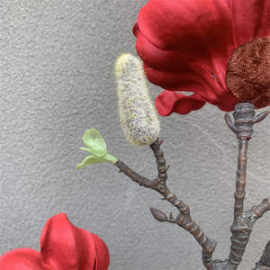A-382 fleurs en mousse PU de haute qualité 7 têtes fleurs de <span class=keywords><strong>Magnolia</strong></span> artificielles rouge vraie touche grande fleur pour Arrangement - Product Image 6
