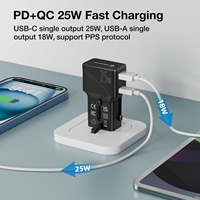 Enchufe de Extensión USB-C Wontravel Super Rápido de 25W PD QC, Cargador de Viaje Mini Universal Ignífugo para PC, Enchufe EU/UK/USA/AU