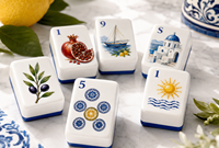 Ubin Mahjong Amerika Musim Panas Mediterania Mewah Modern Tema Lemon Zaitun Keramik Biru Hadiah Keluarga Klub Grosir OEM ODM
