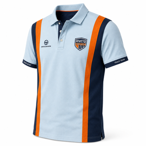 Polo de manga corta para hombre, estilo color block, para equipo de carreras, tejido piqué, con empalmes verticales, logotipo bordado personalizado, uniforme para club de motor. - Product Image 5