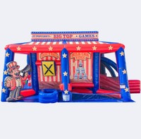 Structure gonflable de carnaval ultime 6-en-1, stand de jeu de carnaval multi-activités, maison de jeu de cirque gonflable PT Popcorn's Big Top Games