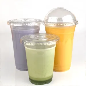 Cold Drinking Plastic Coffee Juice Cup Clear PET Customized Glass 12oz 16oz 20oz 24oz 32oz Disposable Cups With Lid