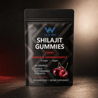 Gummies de Shilajit 1400mg avec Chaga et Ashwagandha, véganes, sans sucre, saveur cerise, marque privée OEM