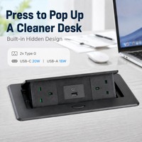 Prise de courant escamotable avec prise britannique, prise de bureau encastrée, prise de courant de table 20W avec USB Type C à charge rapide pour le bureau