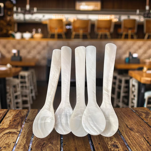 Cucchiaio in Madreperla Naturale 13cm con Logo Personalizzato, Manico Corto Ecologico, Raffinato Rosa Bianco Classico, Caffè Guangdong - Product Image 6