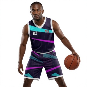 Conjunto de Uniforme de Baloncesto Sublimado Personalizado, Cuello en V, Sin Mangas, 100% Poliéster, Absorbe la Humedad, Ajuste Atlético, Uniformes para Equipos Adultos - Product Image 1