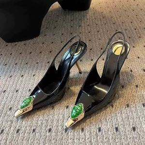 9CM/7CM Talons Chic Slingback <b>Closed</b> <b>Toe</b> Sexy Shoes Pumps Black <b>Heels</b> for Women Ladies - Product Image 4