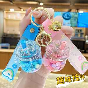 Kreativer Zuckerbohnen-Milchtee-Becher Karabiner-Schlüsselanhänger Niedlicher Flüssiger Treibsand Kleiner Anhänger Taschenzubehör Acryl-Schlüsselanhänger - Product Image 4