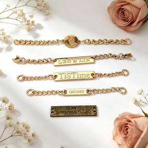 Etiqueta de Metal Redonda Personalizada de Alto Brillo con Cadena de Conexión, Etiqueta de Cadena de Aleación de Zinc en Níquel Negro y Dorado para Ropa - Product Image 5