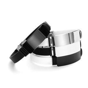 Bracelets géométriques en acier inoxydable et silicone pour hommes, bijoux de couple tendance, cadeau, design d'anneau elliptique - Product Image 3