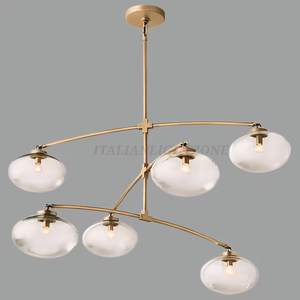 Lustre en laiton de style moderne du milieu du siècle 1950, 6 lumières, globe en verre, suspension de plafond, style vintage, luminaire pour la maison - Product Image 3
