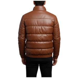 Veste matelassée en cuir d'agneau brun beige sur mesure pour homme, respirante, avec logo personnalisé, édition hiver isolée - Product Image 3