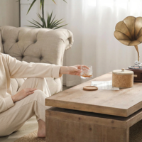 Table basse rectangulaire en bois de chêne naturel, style mid-century, table de salon, table à thé pour appartement