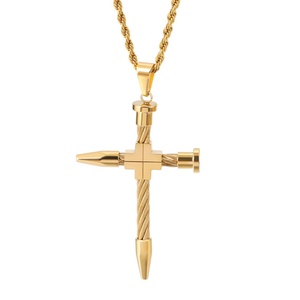 Collar con Colgante de Cruz Chapado en Oro de 87mm para Hombre, Diseño Creativo, Joyería Religiosa - Product Image 3