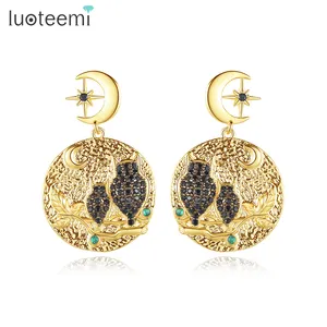 LUOTEEMI — boucles d'oreilles doubles rondes pour femmes, Offre Spéciale, boucles d'oreilles avec pendentif, un oiseau noir, microphone, vente en gros