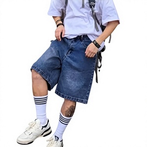 Wholesale Men's Unisex High Button Front Straight Fit Denim 100% Cotton Bermuda <b>Shorts</b> Summer Vintage Street Wear Casual Quick - Product Image 1