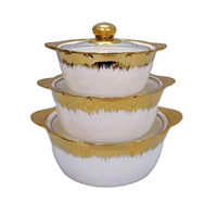 Ensemble de casseroles en céramique trois pièces classiques et durables avec bordure dorée en relief et double poignée – Vente directe en gros