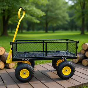 Carrello per il trasporto di legna da ardere, in acciaio a rete, a quattro ruote, nero, per uso in giardino - Product Image 2