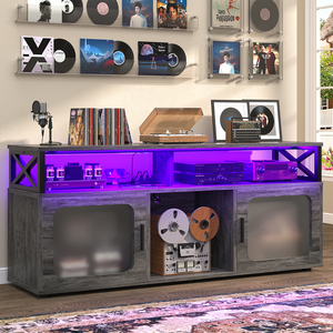 Luxury Large Media Console Cabinet TV Stand LED Light Charging Station <strong>Soundbar</strong> <strong>Shelf</strong> for Living Room Bedroom House Farmhouse - Product Image 3