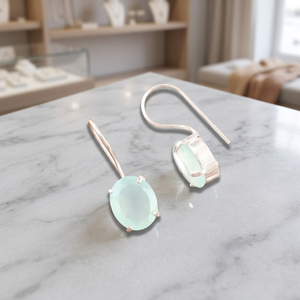Pendientes elegantes hechos a mano con calcedonia acuática en plata de ley 925 para mujeres y niñas, ideales para ocasiones especiales. - Product Image 3