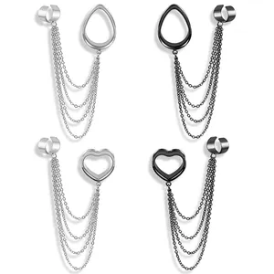 Evorte Water Drops Ear Chain Clip-on Cuff Earring Heart Tassel Ear Tunnel Gauges Stretchers Earring Plugs Expanders Body Jewelry