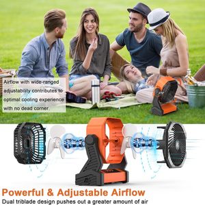 Ventilateur de camping rechargeable 20000 mAh avec télécommande, <span class=keywords><strong>4</strong></span> vitesses, lumière LED, crochet de suspension, alimentation USB, 60 heures d'autonomie, pour voiture et extérieur - Product Image 3