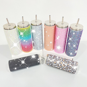 Luxury colorful Crystal cups Bling Rhinestone Tumbler double walled hot <strong>pink</strong> blue black rainbow Leopard Rhinestone <strong>travel</strong> <strong>mug</strong> - Product Image 6