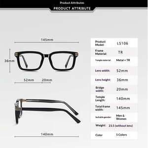 Montures de lunettes carrées tendance <span class=keywords><strong>en</strong></span> TR90, légères, durables, avec charnières flexibles à ressort, pour usage quotidien, design <span class=keywords><strong>coréen</strong></span>. - Product Image 6