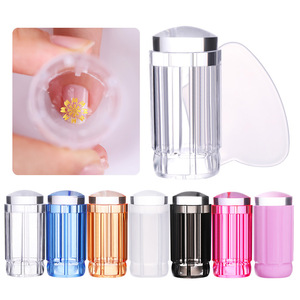 9 Colors Jelly <b>Nail</b> Stamper Heads Plastic Scraper Image Transfer Tool Round Stamping <b>Kit</b> - Product Image 2