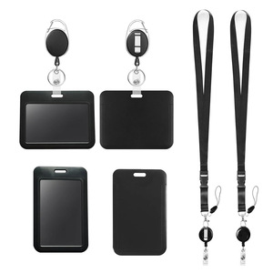 Black name tag/ID <b>lanyard</b> set with retractable buckle, back clip, anti-loss rope, detachable <b>polyester</b> <b>lanyard</b>, and keychain. - Product Image 1