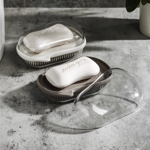 Prenouer Porte-savon ovale avec couvercle, design minimaliste en plastique, support de drainage pour rangement de salle de bain et toilettes - Product Image 1