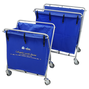 Cesto per Bucato Pieghevole 378 L in Acciaio Epossidico Antibatterico Blu, Carrello Portabiancheria Richiudibile per Uso Domestico - Product Image 2