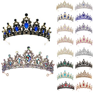 Serre-tête de mariée baroque en diamant, couronne colorée en cristal et bijoux pour mariage, Halloween, danse - Product Image 1