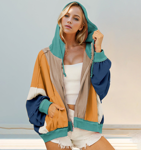 <span class=keywords><strong>Felpa</strong></span> <span class=keywords><strong>con</strong></span> <span class=keywords><strong>Cappuccio</strong></span> da <span class=keywords><strong>Donna</strong></span> Casual e Traspirante, Tendenza Autunnale, <span class=keywords><strong>con</strong></span> Coulisse, Oversize, Blocchi di Colore, Logo Frontale in Maglia, <span class=keywords><strong>Zip</strong></span>-up per Inverno ed Estate - Product Image 1