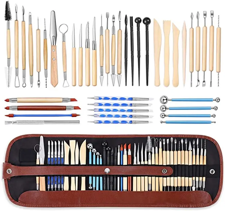 43Pcs Double Sided Ceramic Clay Carving Tool Set Pottery Clay Sculpting kit for Beginners Professionals Student Modeling