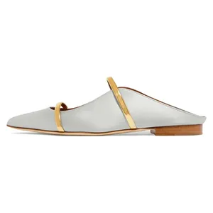 2024 New Custom Logo Pointed Toe Summer Mule Big Size 45 Shoes Slip on Elegant One Strap Women Flat Sandals