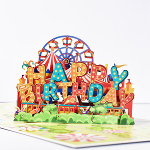 New Happy Birthday Cards 3D Three-Dimensional Handmade Paper Carved Kid's Gift Cards Carnival Birthday Cards
