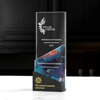 Trophée 3D en marbre créatif de luxe, prix en verre noir avec marbre pour récompense d'honneur des employés