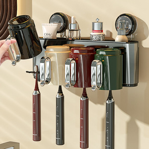 Suction Cup <b>Toothbrush</b> <b>Holder</b> Wall Mounted Double Cup With Toothpaste Dispenser For Bathroom Home Use - Product Image 4