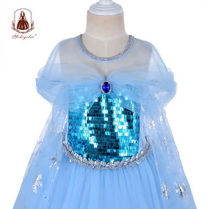 Robe de fête longue à paillettes bleues Yolyolei OEM pour filles de 4 à 12 ans, cosplay <span class=keywords><strong>Elsa</strong></span> <span class=keywords><strong>et</strong></span> <span class=keywords><strong>Anna</strong></span>, robe <span class=keywords><strong>Elsa</strong></span> avec cape fine - Product Image 4