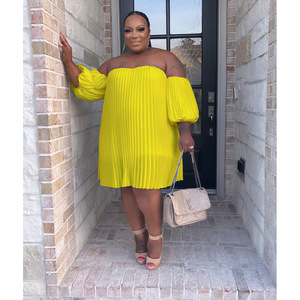 Prodotti più venduti 2023 in Chiffon manica <span class=keywords><strong>a</strong></span> <span class=keywords><strong>palloncino</strong></span> drappeggiato doppio strato plissettato Plus Size <span class=keywords><strong>abiti</strong></span> da donna - Product Image 4